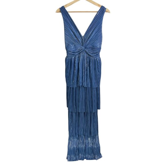 Sabina Musayev Pleated Tiered Gown Blue Size XS Glam Formal Prom Homecoming - Picture 1 of 7
